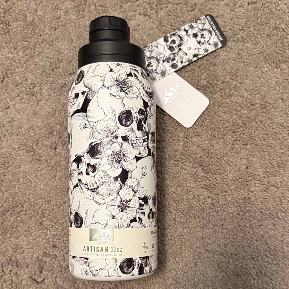 Artisan 32oz Skull and Floral Water Bottle